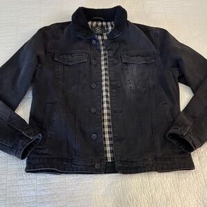 Cotton On Medium Black Denim Sherpa-Lined Collar Flannel Lined